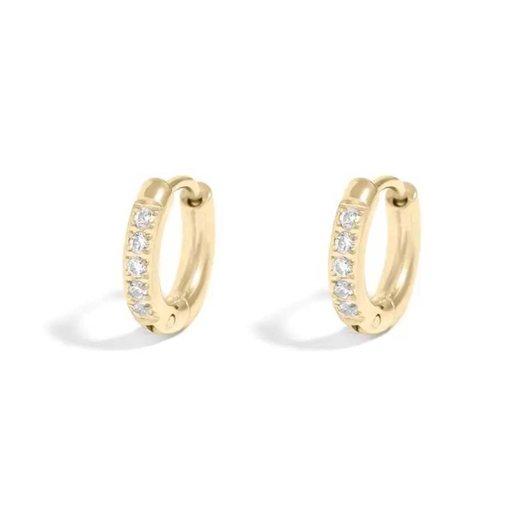 NWT 14K Gold PVD Stainless Steel CZ Stone Huggie Earrings Tarnish Free Gift